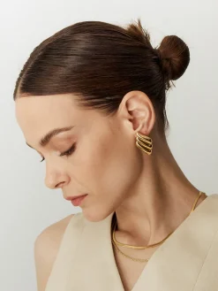 Metal Wind Geometry Three Layer Wing Earrings