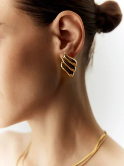 Metal Wind Geometry Three Layer Wing Earrings