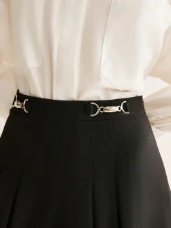 Metal-Belt Pleated Mini Skirt