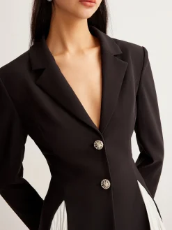 Metal-Button Pleated Blazer Dress