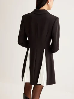 Metal-Button Pleated Blazer Dress