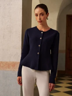 Metal-Button Short Cardigan