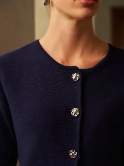 Metal-Button Short Cardigan
