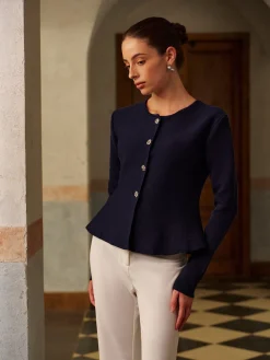 Metal-Button Short Cardigan