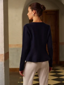 Metal-Button Short Cardigan