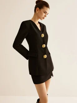 Metal-Button Slim Blazer