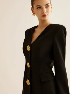 Metal-Button Slim Blazer