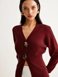 Metal-Button Split Petite Sweater