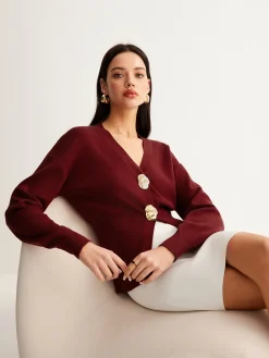 Metal-Button Split Petite Sweater