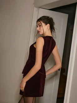 Metal-Button Velvet Cinched Vest