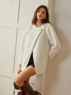 Metal-Button Wrap Warm Coat