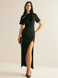 Metal-Decor Side-Split Dress
