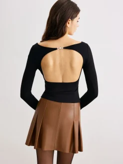 Metal-Detail Backless Jersey Top