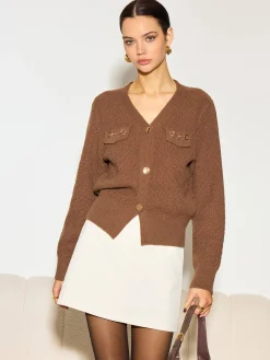 Metal-Detail Button Split Short Cardigan