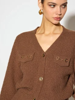 Metal-Detail Button Split Short Cardigan