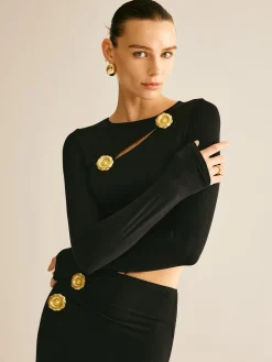 Metal-Detail Cutout Slim Skirt Set