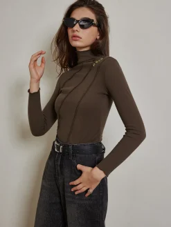 Metal-Detail Piping Jersey Top