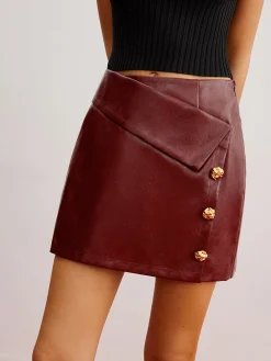 Metal-Detail PU Leather Zipper Skirt