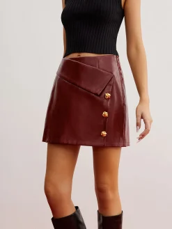 Metal-Detail PU Leather Zipper Skirt