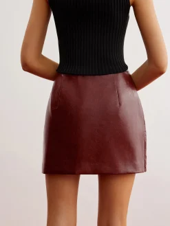 Metal-Detail PU Leather Zipper Skirt