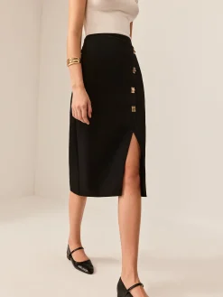 Metal-Detail Split Midi Skirt