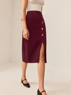 Metal-Detail Split Midi Skirt
