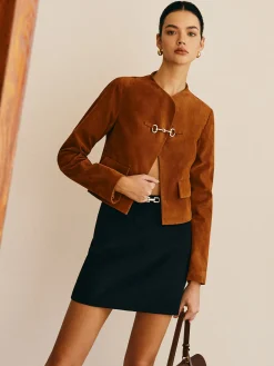 Metal-Detail Suede Jacket