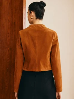 Metal-Detail Suede Jacket