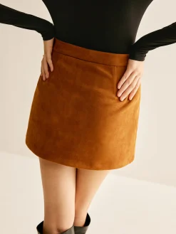 Metal-Detail Suede Mini Skirt