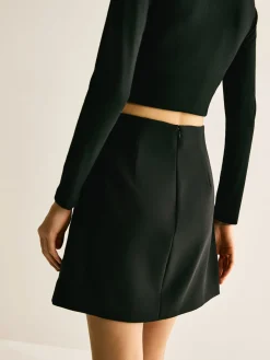 Metal-Detail Zipper Mini Skirt