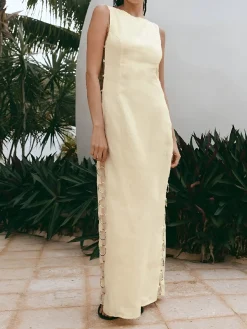 Metallic O-Ring Cutout Long Dress