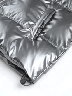 Metallic Puffer Wind Protection Hooded Coat