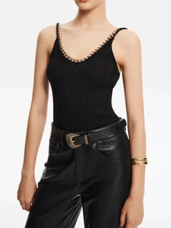 Metal-Trim Spaghetti Strap Sweater Vest