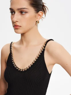 Metal-Trim Spaghetti Strap Sweater Vest