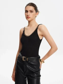 Metal-Trim Spaghetti Strap Sweater Vest