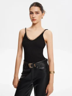 Metal-Trim Spaghetti Strap Sweater Vest