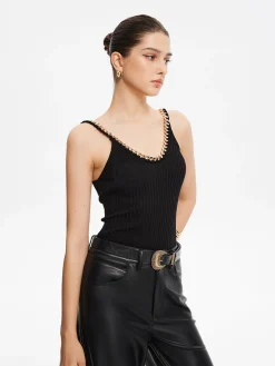 Metal-Trim Spaghetti Strap Sweater Vest