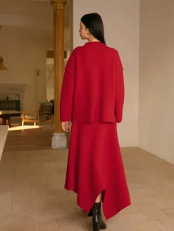 Mid-Waist Asymmetrical Sweater Skirt