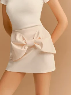 Mid-Waist Bow Decor A-Line Mini Skirt