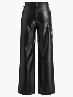 Mid-Waist Button PU Leather Pants