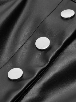 Mid-Waist Button PU Leather Pants