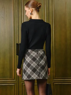 Mid-Waist Checked Zipper Mini Skirt