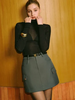 Mid-Waist Pockets A-Line Skirt With Belt