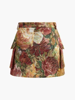 Mid-Waist Pockets Floral Skirt