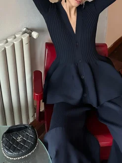 Mid-Waist Ruffle Sweater Pants