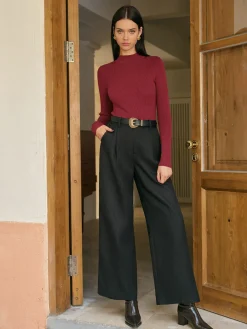 Mid-Waist Tweed Pants Without Belt