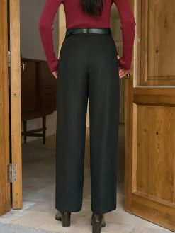 Mid-Waist Tweed Pants Without Belt