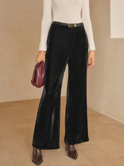 Mid-Waist Velvet Pants Without Belt