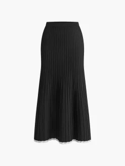 Minimalism Contrast Trim Sweater Skirt Set
