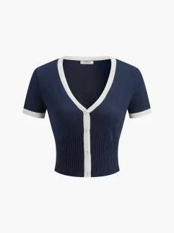 Minimalism Contrast Trim Sweater Skirt Set